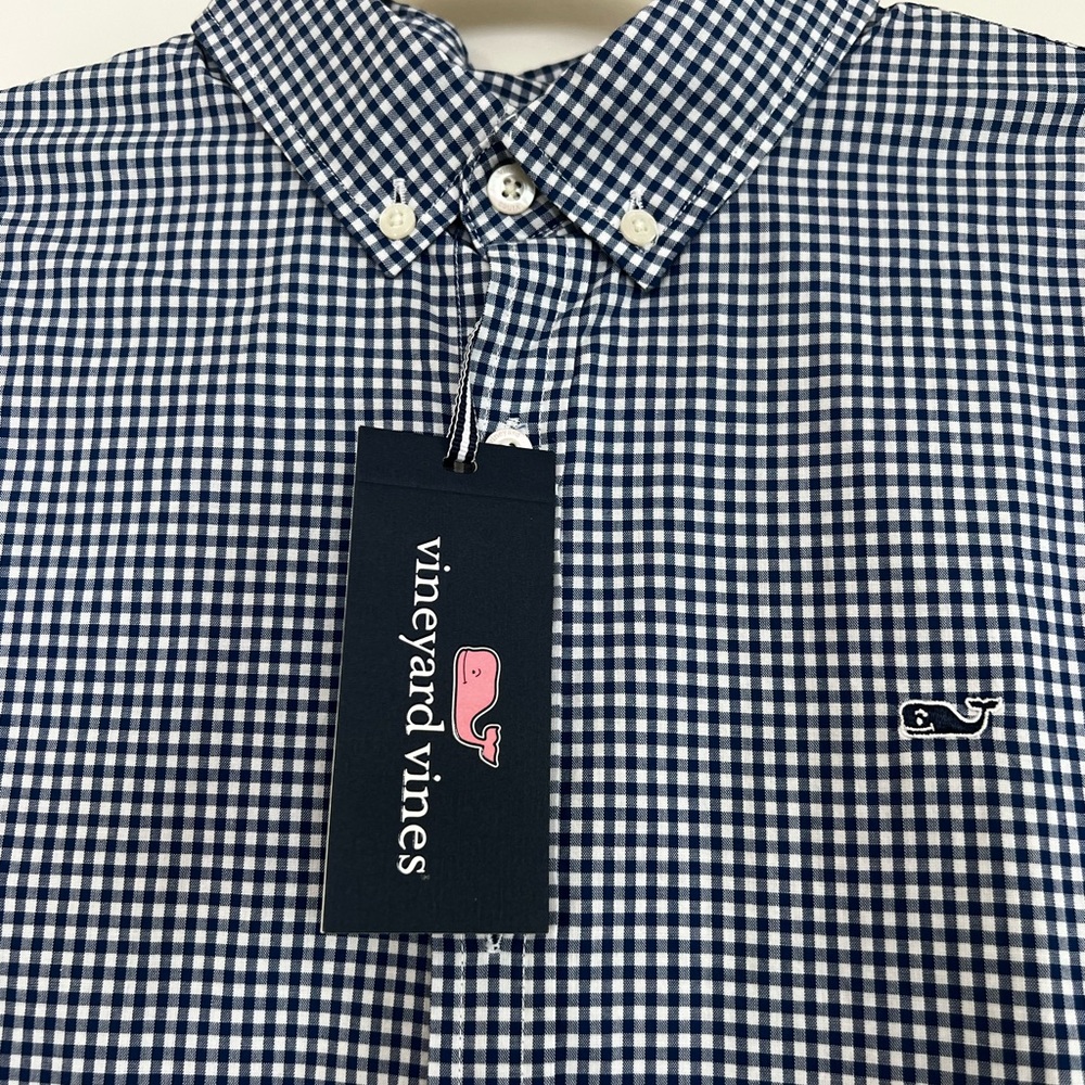 Vineyard, vine, button-down, gingham shirt, boys XL(18)